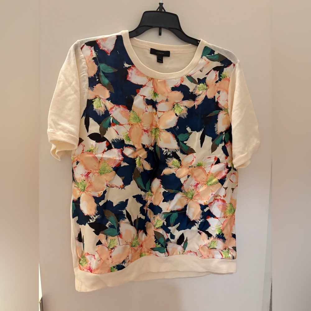 J. Crew Floral Print Sweater - Cream and Blue